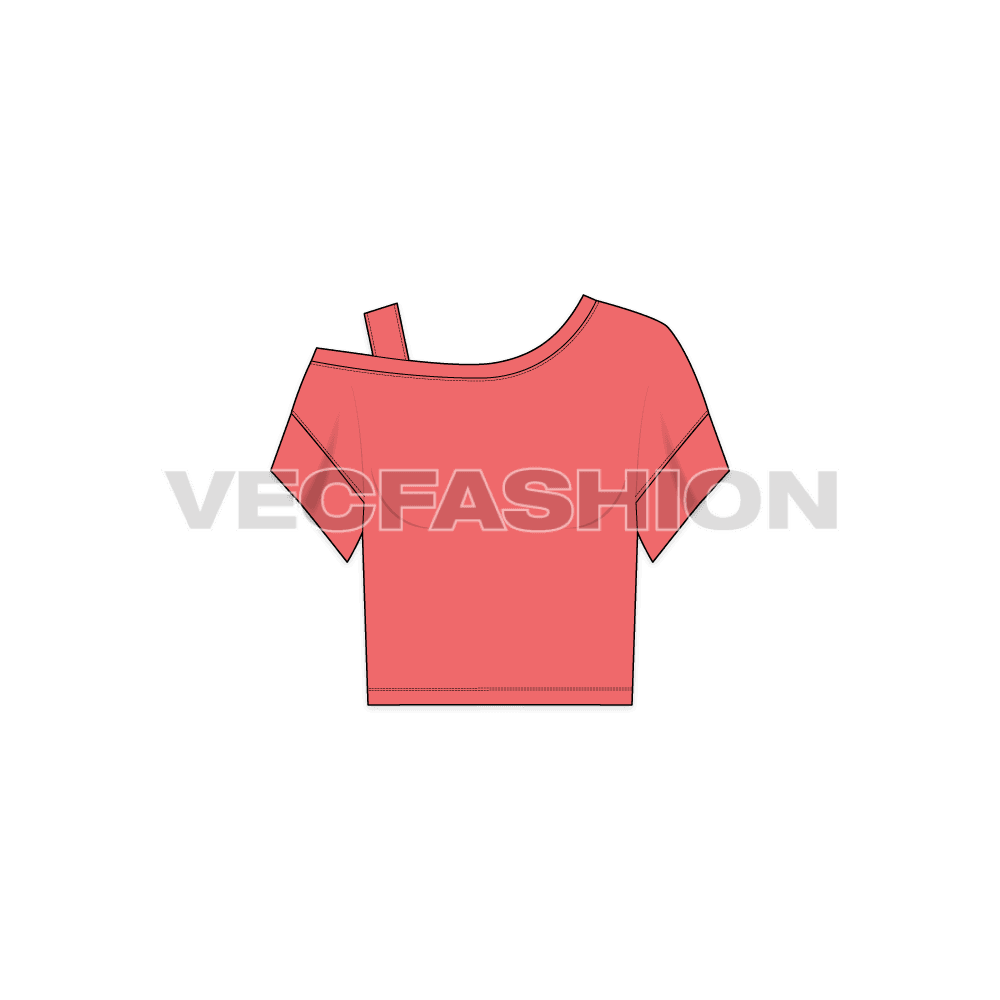 A vector template of Women's Off-shoulder Top. It has a one shoulder off and have a strap on it instead for better hold. The sleeves are short in length with band.