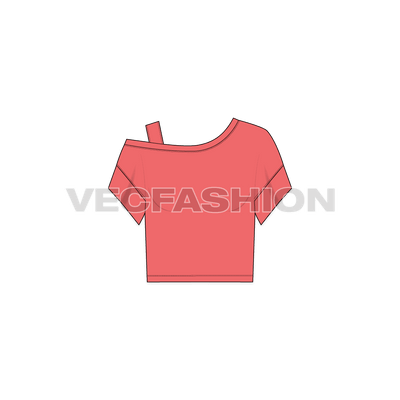 A vector template of Women's Off-shoulder Top. It has a one shoulder off and have a strap on it instead for better hold. The sleeves are short in length with band.