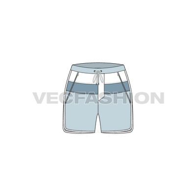 A vector fashion sketch template of Women's Panelled Sport Shorts. It has contrast colored panels with pockets on sides.