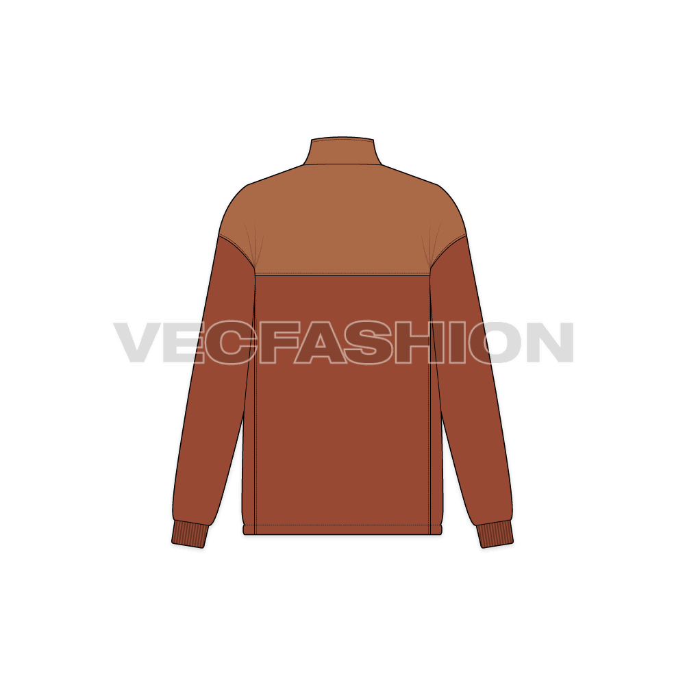 A vector illustrator template for Women's Polar Fleece Jacket. It is using a two tone fabric the dark one is for the polar fleece and the lighter shade is the nylon windbreaker water resistant material. There are two pockets on sides and ribbed cuffs.
