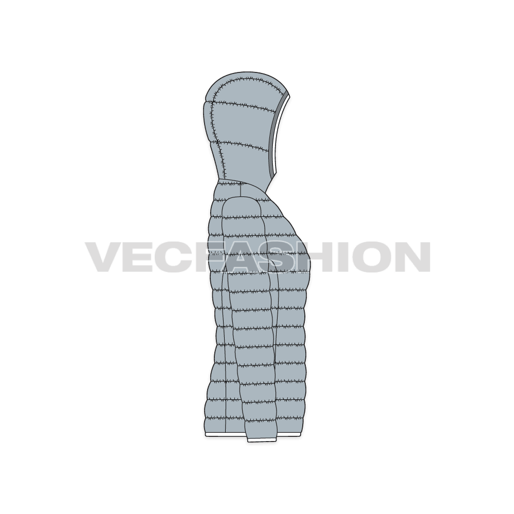 A vector illustrator template of Women's Puffer Coat. It has quilted lining under the outer shell of 350 goose down and feathers, usually called as Insulation.