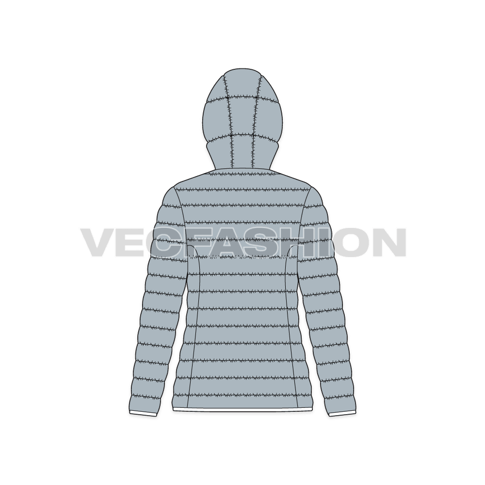 A vector illustrator template of Women's Puffer Coat. It has quilted lining under the outer shell of 350 goose down and feathers, usually called as Insulation.