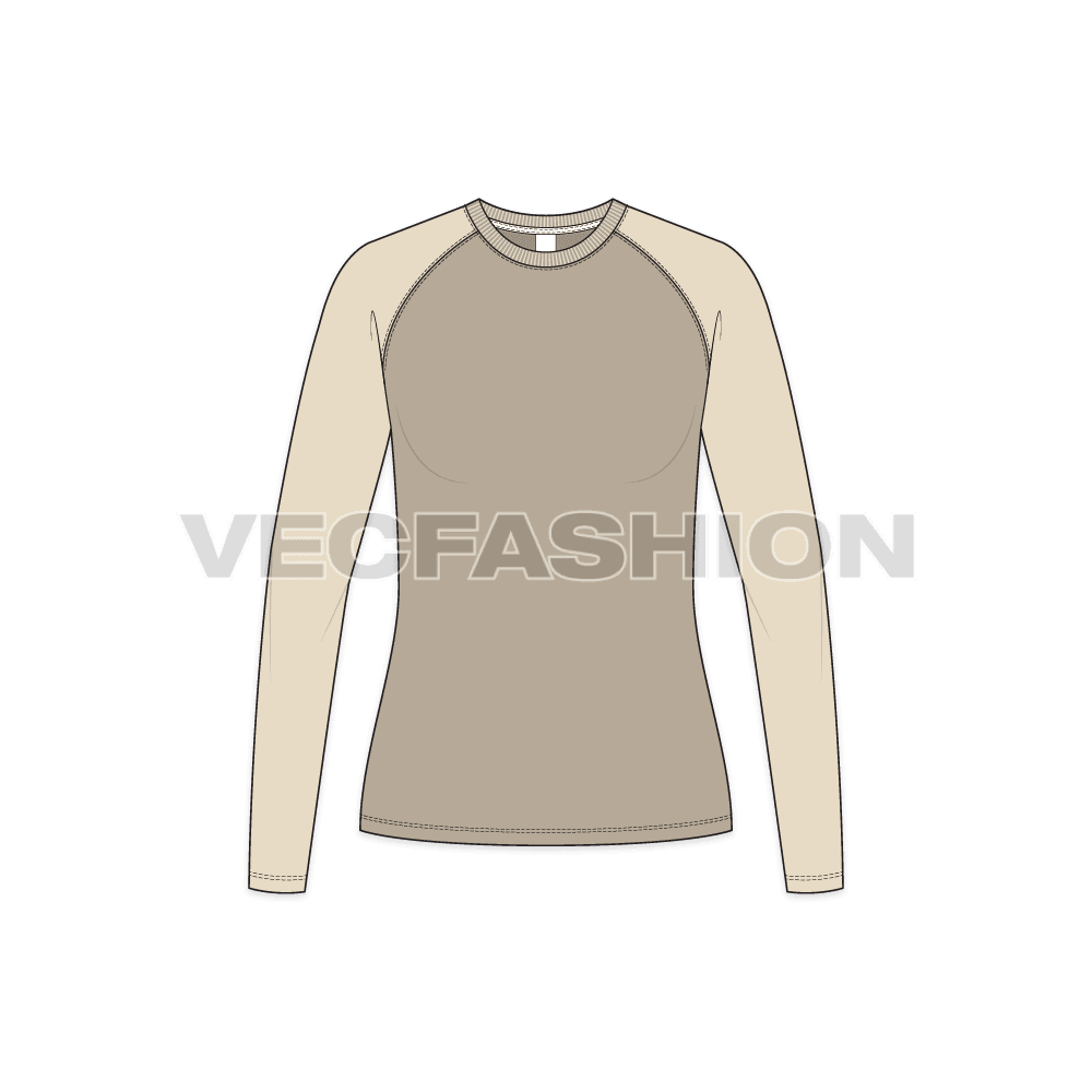 A vector fashion template for Women's Round Neck Raglan Sleeve.