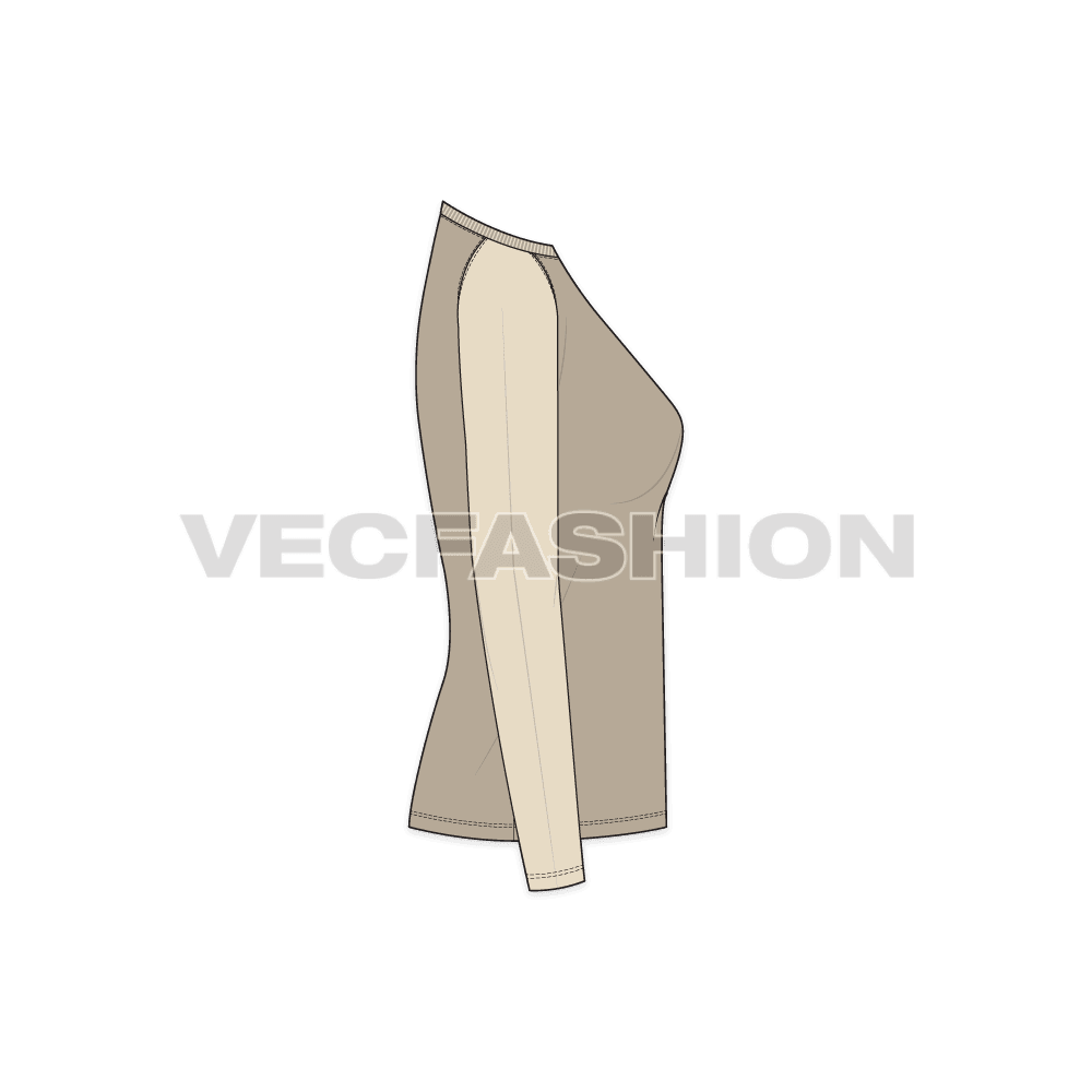 A vector fashion template for Women's Round Neck Raglan Sleeve.