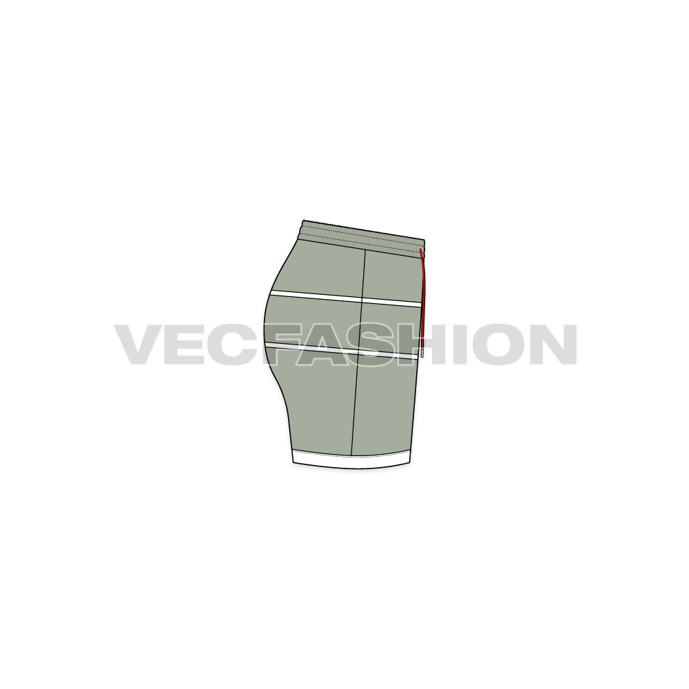 A vector illustrator fashion cad for Women's Running Shorts. It is a very nice article from our team for running item. It is colored in vintage color with contrast lining on waistband.