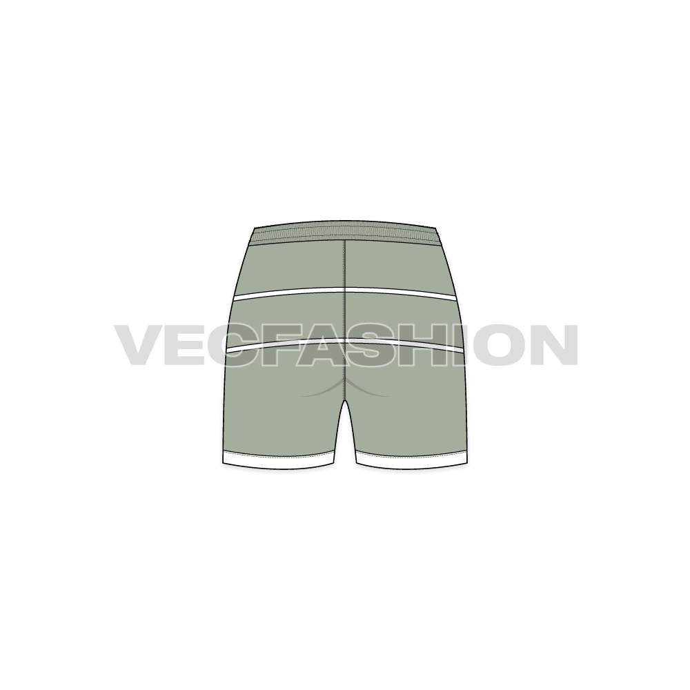 A vector illustrator fashion cad for Women's Running Shorts. It is a very nice article from our team for running item. It is colored in vintage color with contrast lining on waistband.