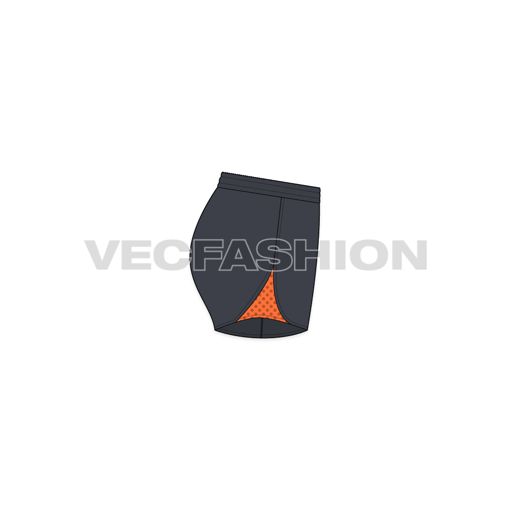 A vector template for Women's Shell Sport Shorts. It is in dark gray color and having micro mesh panels on sides and at back.