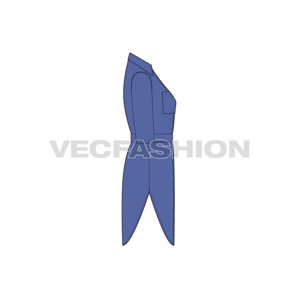 A vector fashion template for Women's Shirt Dress with Belt. It has two pockets on chest, a functional belt on waist with three quarter sleeves.