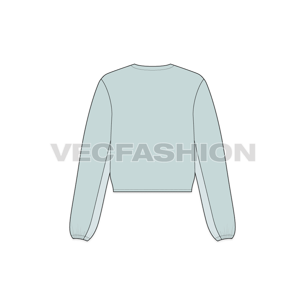 A vector illustrator template for Women's Short Body Jacket. It is in a light blue vintage color with big pockets on chest and a simple collar neck.