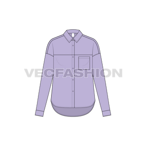 A vector illustrator template for Women's Short Body Shirt with Yoke. It has a forward shoulder from back and dropped shoulder sleeves. There is yoke on front with a pocket on left chest.