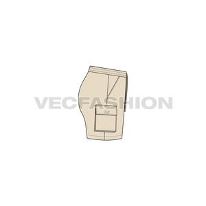 A vector fashion sketch for Women's Sport Shorts. It has elasticated waistband with cargo pockets on sides and a key holder attached in the waistline. 