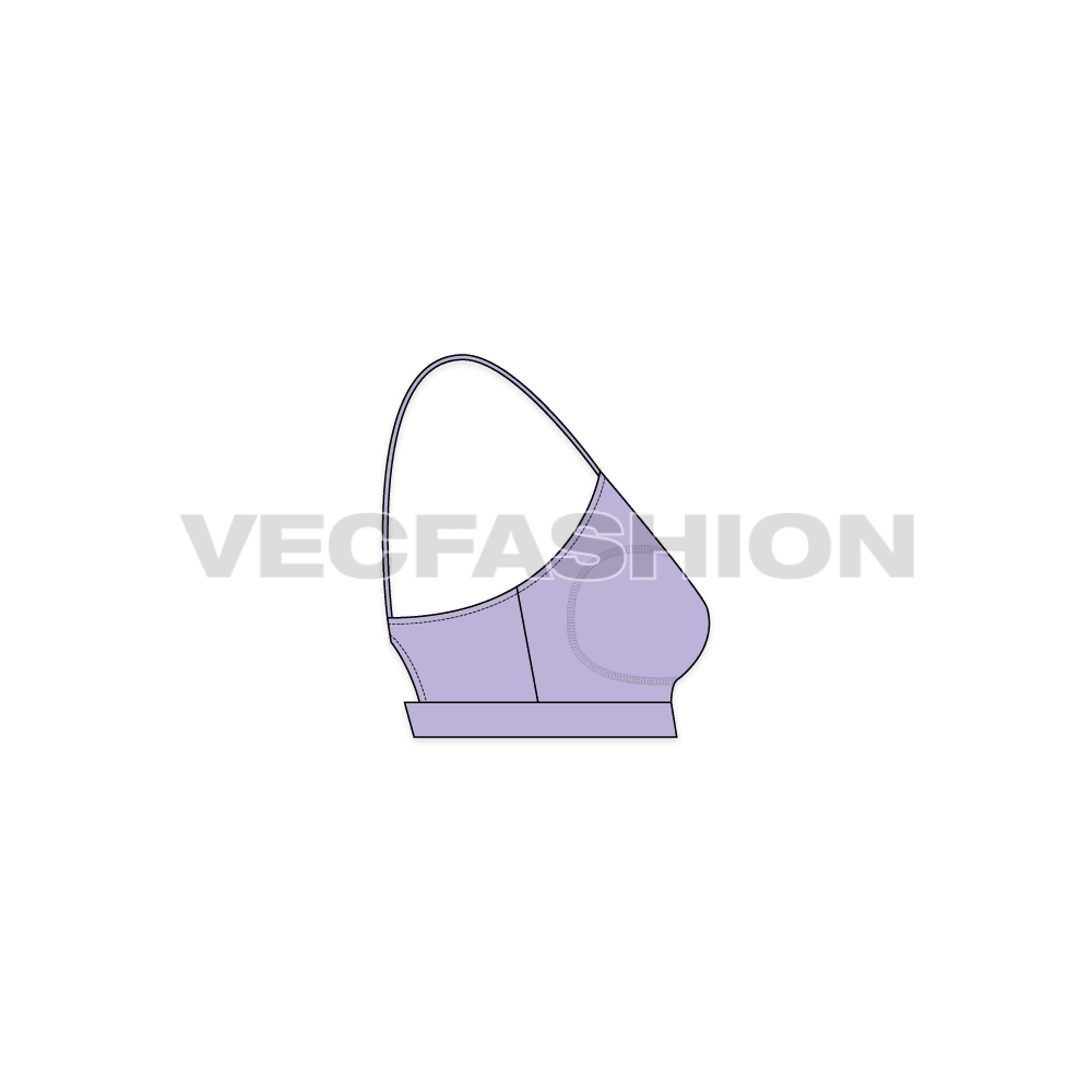 A vector fashion sketch template of Women's Sports Bra. It is usually made with compression material and straps are attached to keep in place.