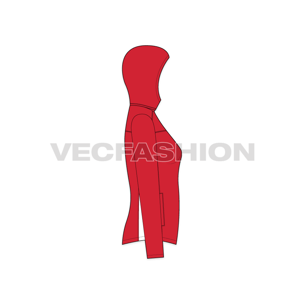 A vector template for Women's Storm Racer Jacket. This vector template has a separate Hood Sketch to show better design details.