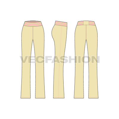 A vector template for Women’s Straight Knitted Casual Trousers with a bigger waist band having special stitching details on it. The trousers are slightly tapered at the knee level to bring a better and comfortable fitting on legs.