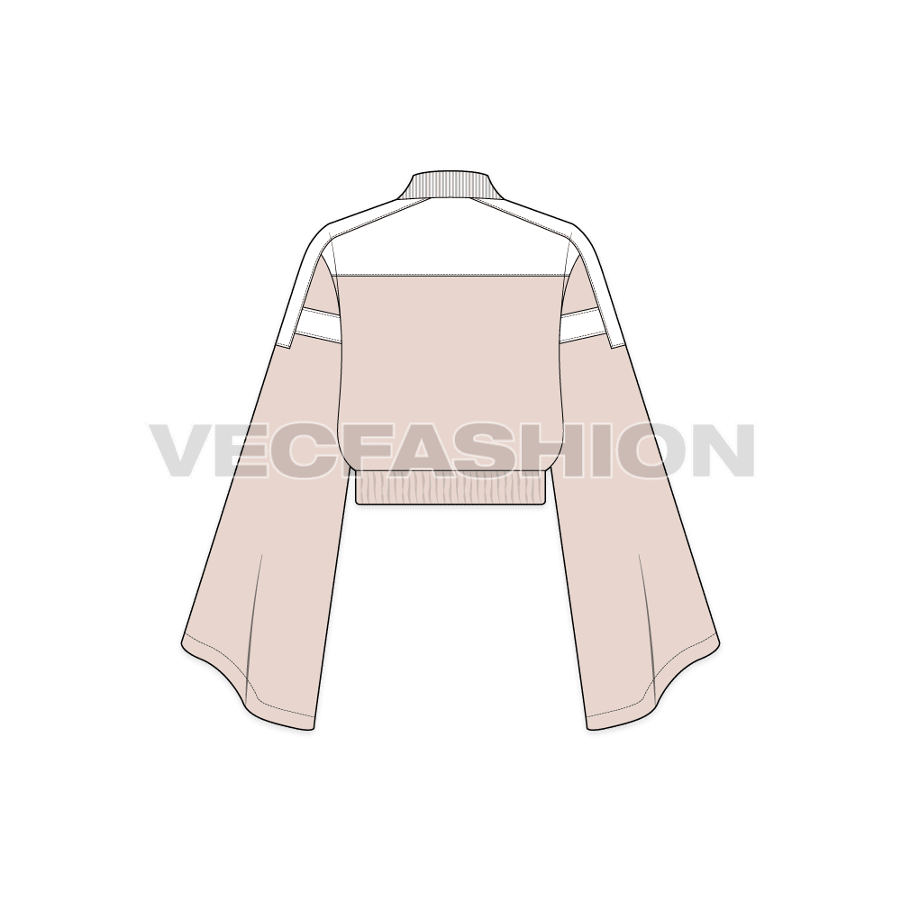 A vector illustrator template for Women's Streetwear Jacket. It has very cool trims like tassles, contrast colored panels and collar.