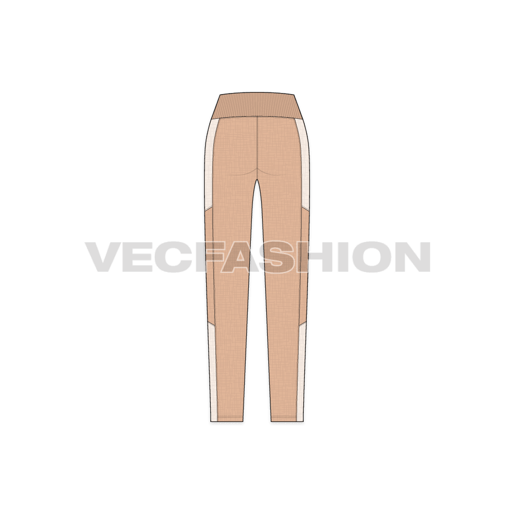 A new template for Women's Stretch Yoga Pants. It has a wider ribbed elastic waistband with a v shape on the bottom edge on front and panels on sides.