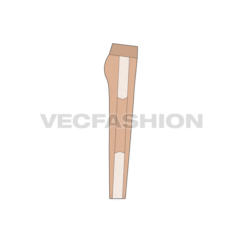 A new template for Women's Stretch Yoga Pants. It has a wider ribbed elastic waistband with a v shape on the bottom edge on front and panels on sides.