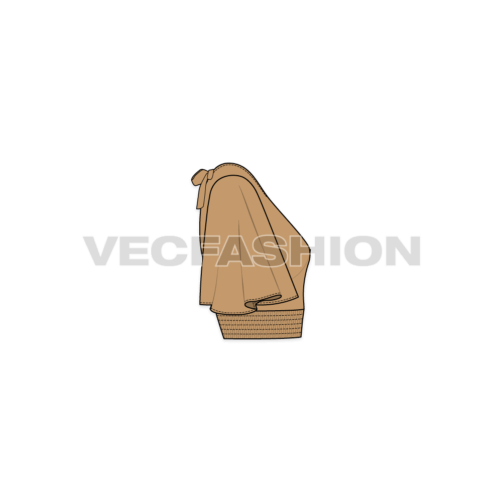 A vector template of Women's Stylish Top with Flared Sleeve. It has multiple gathered stitching at the waistband creating an interesting detail.