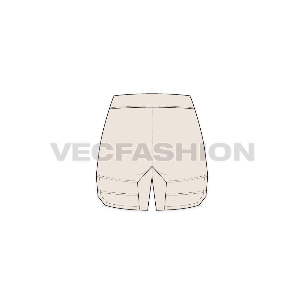 A vector fashion sketch for Women's Sweat Shorts. It is a very active style for women's multi purpose made out of fleece or terry fabric. It has contrast colored trims and there is water proof zipper on it.