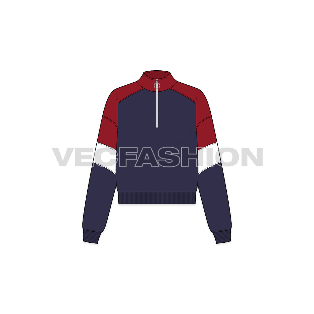 A vector template for Women's Track Jacket. This vector jacket sketch is fully editable and have contrast panels on sleeves and shoulder. A great design for your upcoming collection.