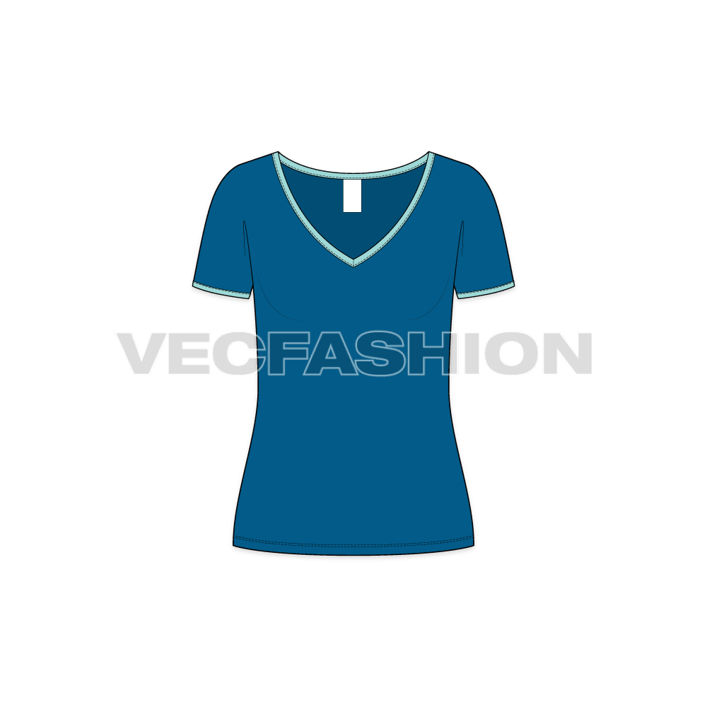 Women's Wide V-neck Ringer Tee vector apparel illustrator template - front view