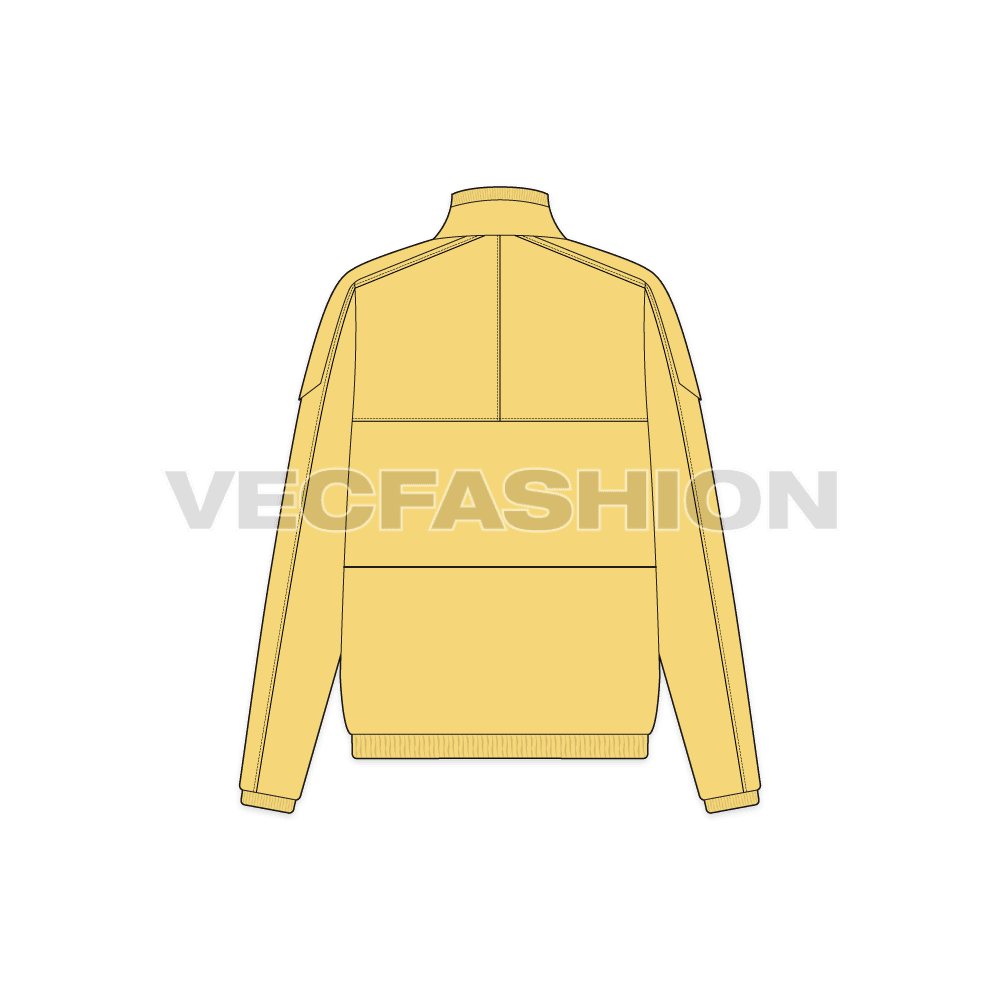 A vector illustrator template for Women's Windbreaker Jacket. It is a very nice style with big pockets on front, contrast colored piping and big straps on shoulder.