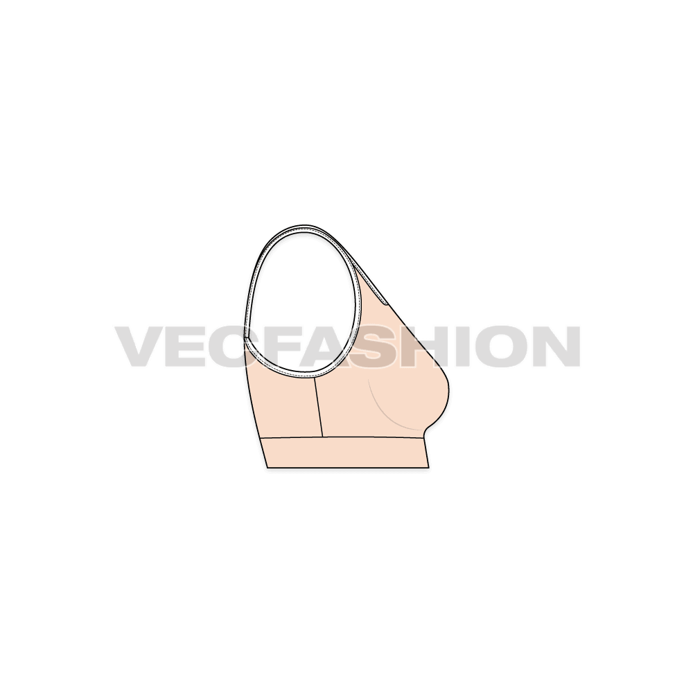 A vector fashion sketch template of Women's Workout Bra. It is rendered in black color with white colored trims. This is a great style with low neck great for work out exercise.