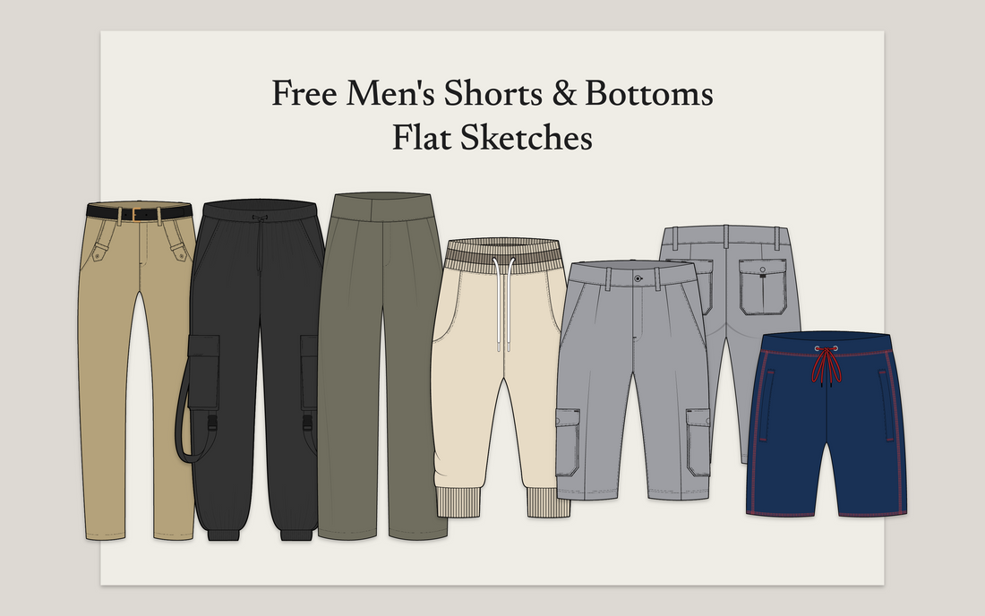 Free vector flat sketches for Mens Shorts and Bottoms