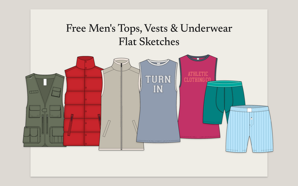 Free Mens Top and Vests Flat Sketches