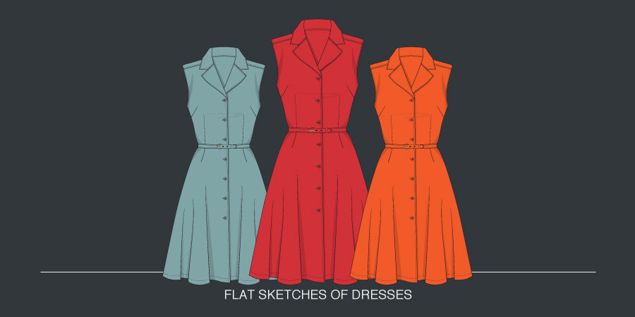 Wrap Dress Women/ Illustrator Flat Sketch Template/ Front And Back Vie
