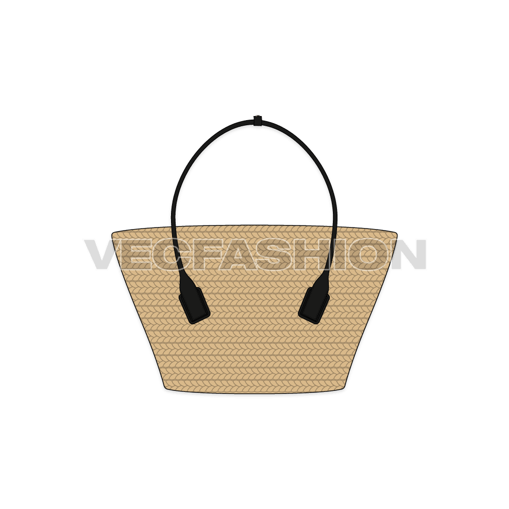 Crochet tote bag flat sketch, view 1