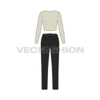 Cropped v-neck cardigan flat sketch, back view