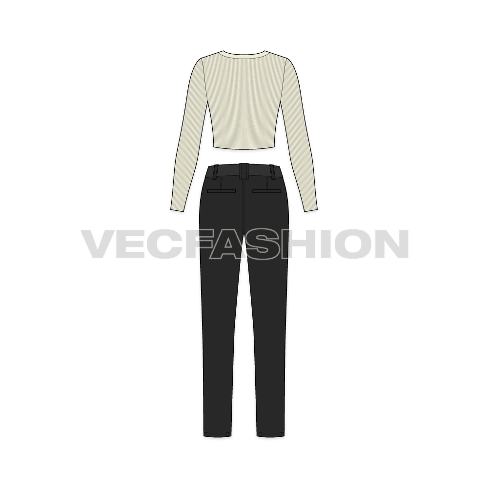 Cropped v-neck cardigan flat sketch, back view