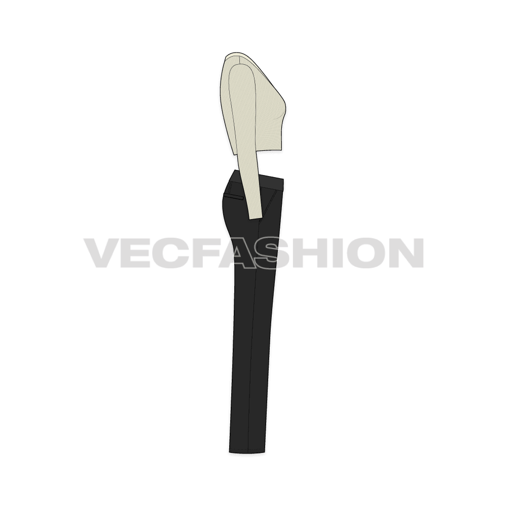 Cropped v-neck cardigan flat sketch, side view