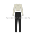 Cropped v-neck cardigan flat sketch, front view
