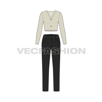 Cropped V-Neck Cardigan Sketch