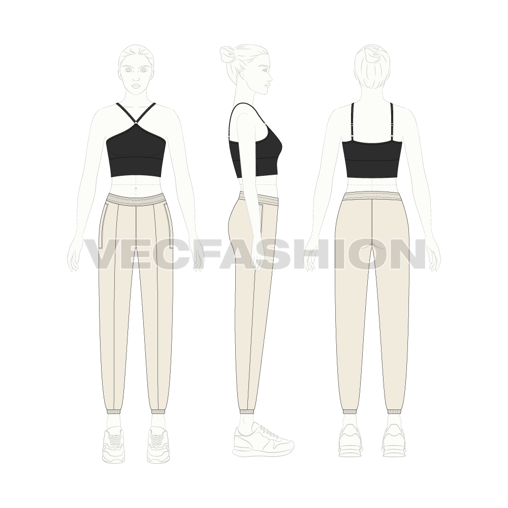 Halter neck bralet flat sketch, croqui sketch