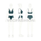Laced bra top and panties set flat sketch, croqui sketch