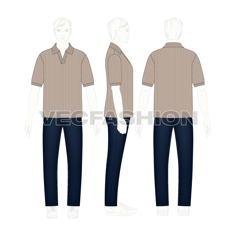 Men Johnny V Neck Tee Flat Sketch - On Croqui
