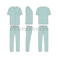 Mens loungewear set, mint flat sketch, showing all views, front, side and back