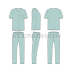 Mens loungewear set, mint flat sketch, showing all views, front, side and back