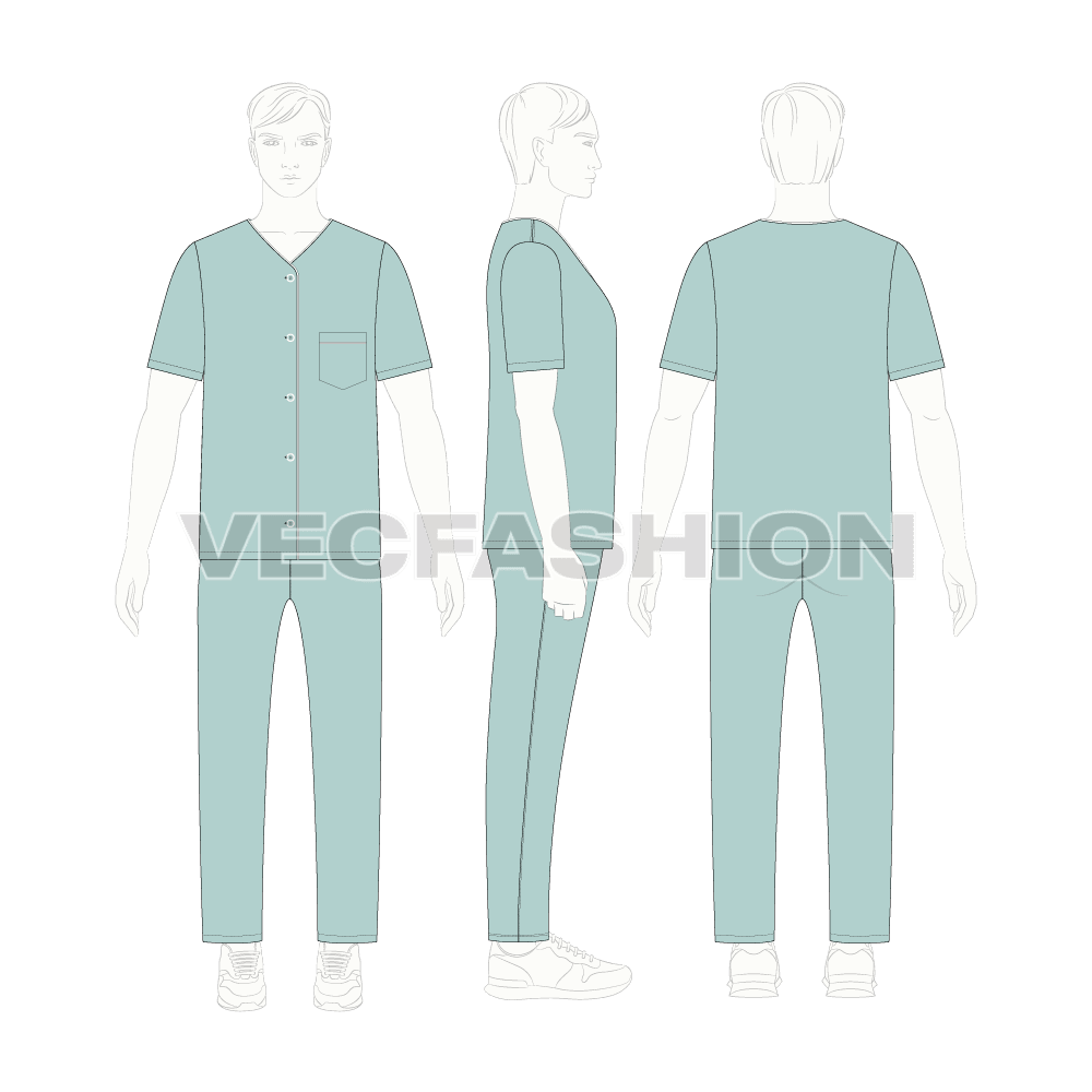 Mens loungewear set, mint flat sketch, on croqui