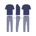 Mens night suit pajama set, printed flat sketch, showing all views, front, side and back