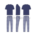 Mens night suit pajama set, printed flat sketch, showing all views, front, side and back