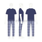 Mens night suit pajama set, printed flat sketch, on croqui