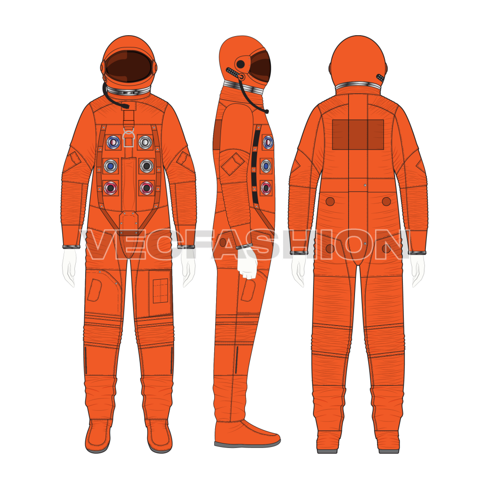 Mens Astronaut Space Suit Vector Flat Sketch on croqui