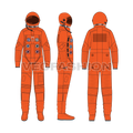Mens Astronaut Space Suit Flat Sketch-front, side and back view