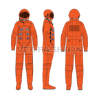 Mens Astronaut Space Suit Flat Sketch-front, side and back view