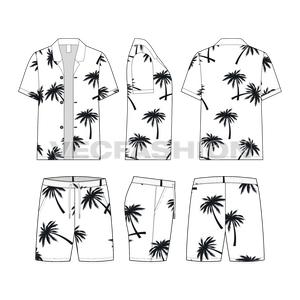 Mens Beachwear Set-front, side and back views.