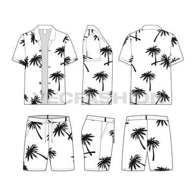 Mens Beachwear Set-front, side and back views.